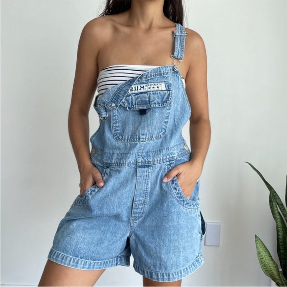 Vintage Pants - Vintage 90's B.U.M Equipment denim bib jeans shortalls denim romper large